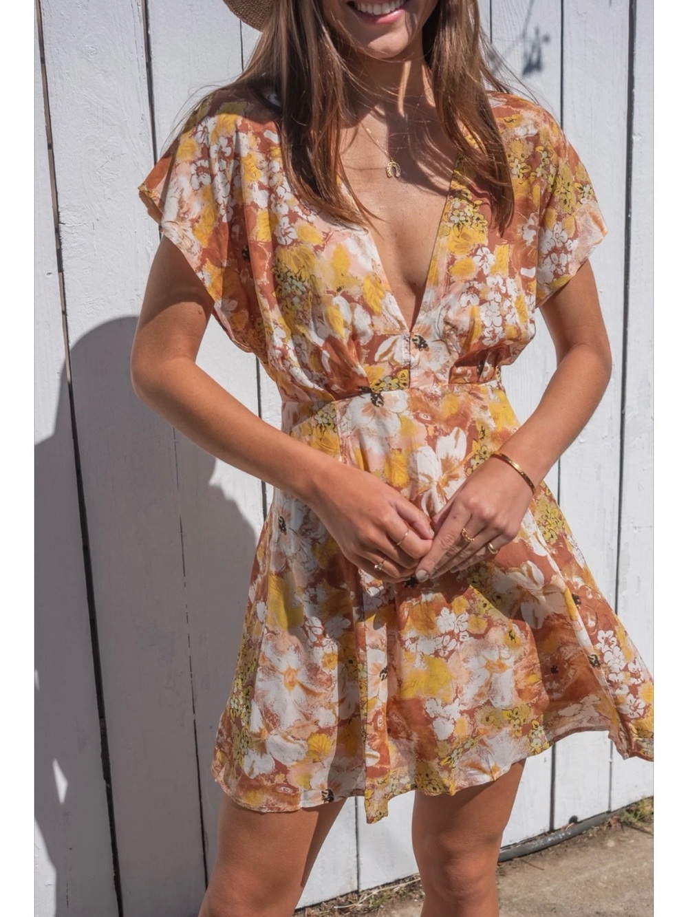 FREE PEOPLE Freddy mini dolman sleeve dress floral boho flowy size L